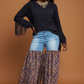 Distressed Light Denim Animal Print Palazzo Wide Leg Jeans