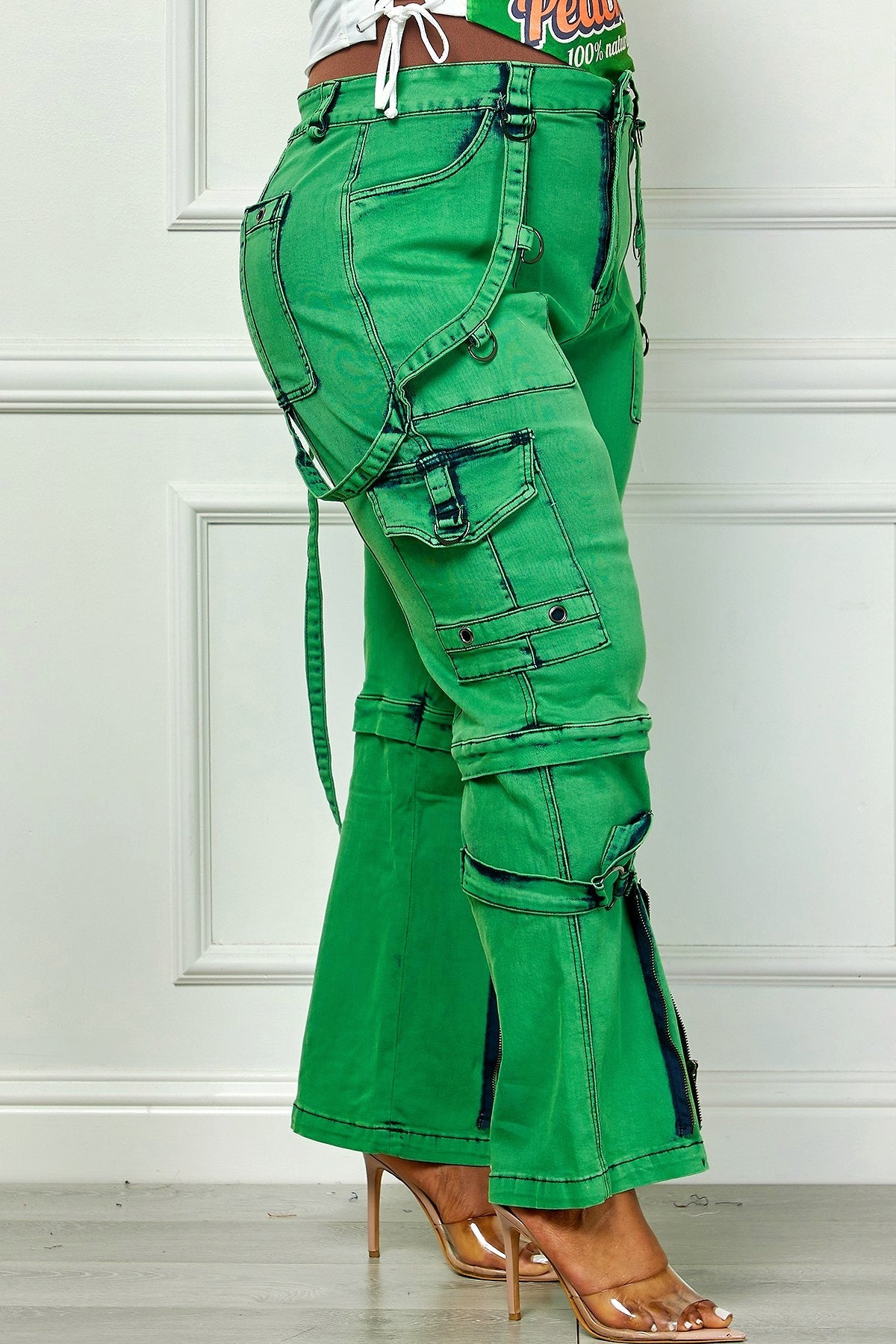 Oh So Crafty Utility Cargo Denim Pants - Green