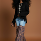 Distressed Light Denim Animal Print Palazzo Wide Leg Jeans