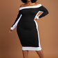 Black White Off Shoulder Mid Length Dress
