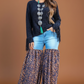 Distressed Light Denim Animal Print Palazzo Wide Leg Jeans