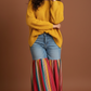 Distressed Light Denim Red Multi Color Palazzo Wide Leg Jeans