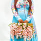 Pleated Print Long Sleeve Mid-Calf Lapel Standard-Waist Pullover Dress