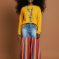 Distressed Light Denim Red Multi Color Palazzo Wide Leg Jeans