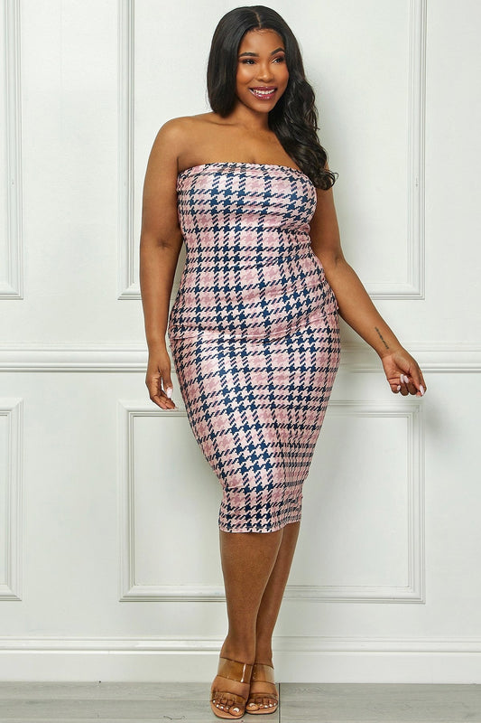 Damari Printed Bodycon Tube Midi Dress - Pink