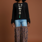Distressed Light Denim Animal Print Palazzo Wide Leg Jeans