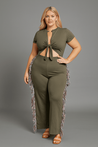 Rodeo Queen Fringe Jumpsuit – Wide Leg with Tassel Detail