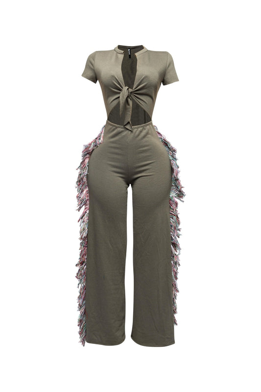 Rodeo Queen Fringe Jumpsuit – Wide Leg with Tassel Detail