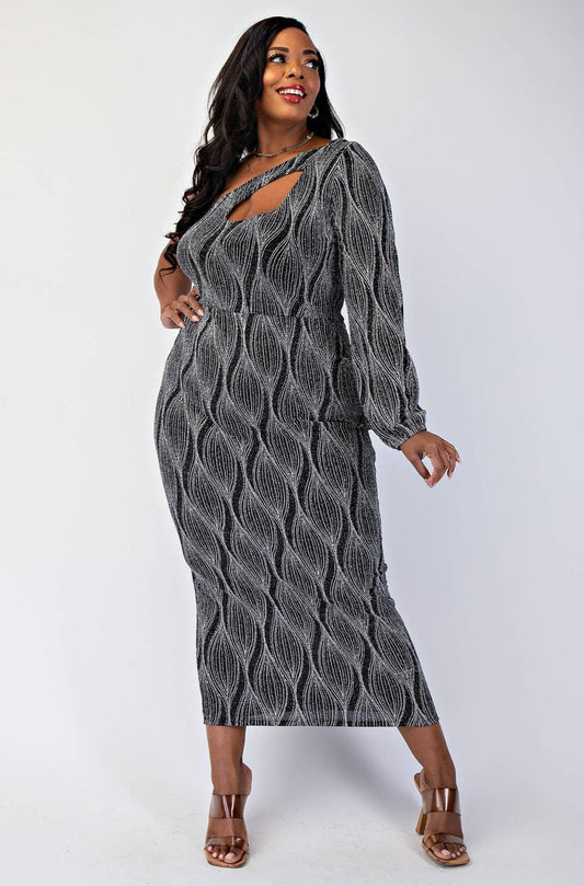 Sabrina Glitter Knit One Shoulder Cutout Dress