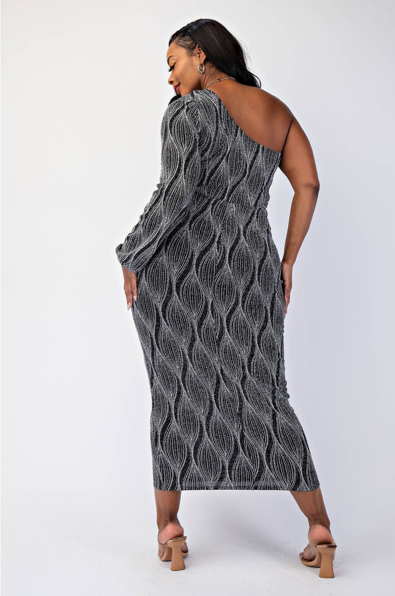 Sabrina Glitter Knit One Shoulder Cutout Dress