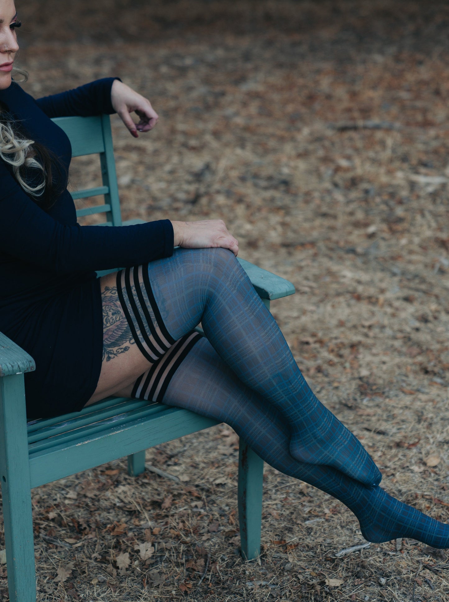 Debbie: Navy Plaid Thigh Highs