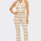 Santorini Stripe Halter Crop Top & Flare Pants Set – Vacation Outfit