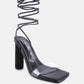Scansta Lace Up Rhinestone Embellished Heel Sandals