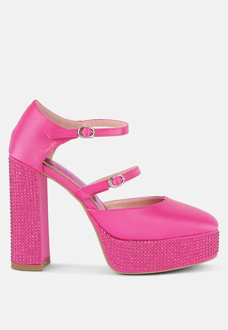 Shiver Rhinestones Embellished Platform Mary Jane Sandals