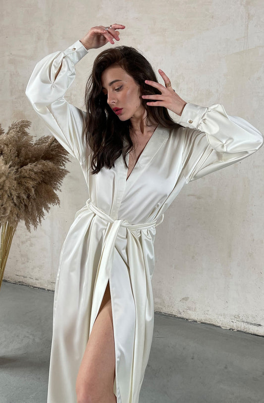 Silk Long Robe with Cuffs