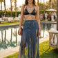 Cochella Bohemian Rhapsody Fringe Denim Skirt