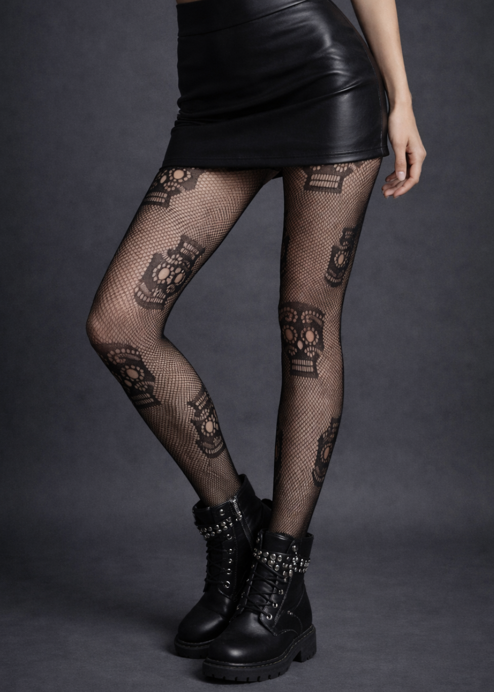 Gothic Sugar Skull Fishnet Tights