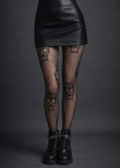 Gothic Sugar Skull Fishnet Tights