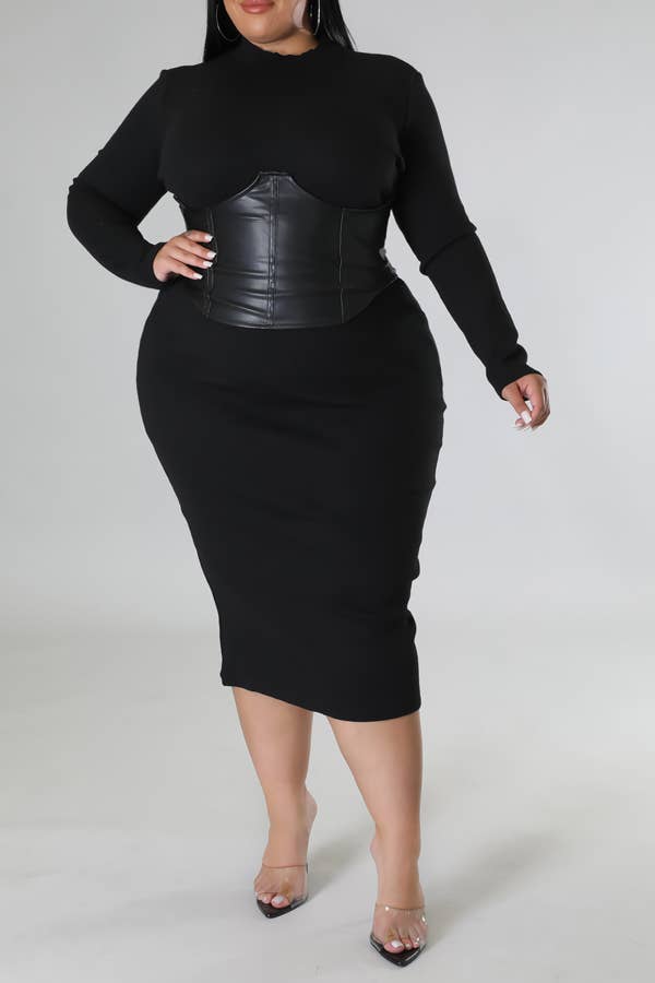 Snatched at the Waist Curvy Midi Dress