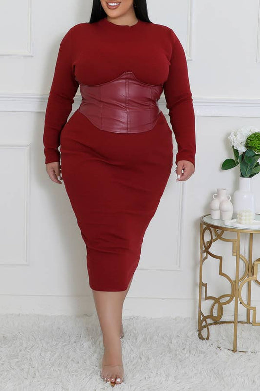 Snatched at the Waist Curvy Midi Dress
