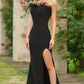 Sochi Gown - Black Feather Trim Evening Dress