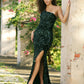 Size 2, Stardust One Shoulder Sequin Gown - EMERALD - FINAL SALE