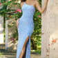 Size 6, Stardust One Shoulder Sequin Gown - Diamond Blue - FINAL SALE