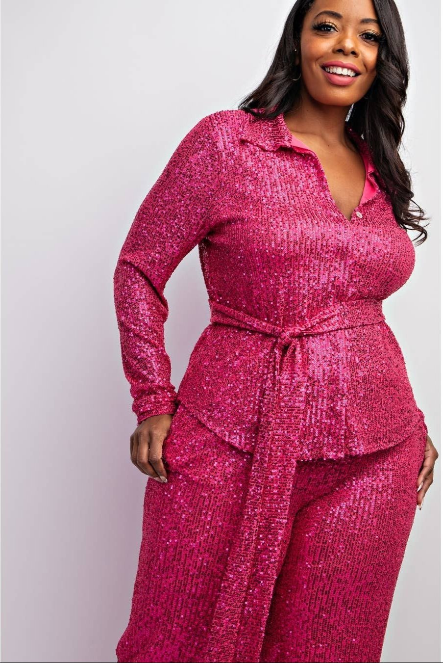 Sylvia Luxury Sequin Shirt and Wide Leg Pants Set