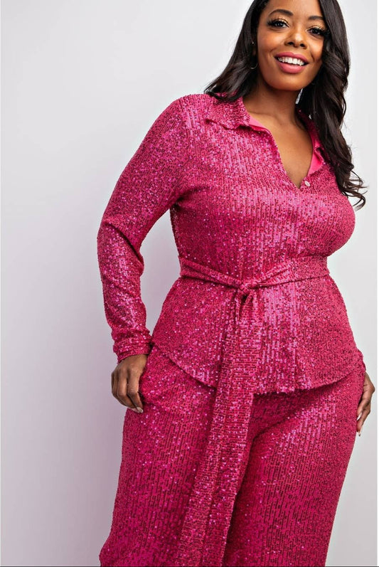 Sylvia Luxury Sequin Shirt and Wide Leg Pants Set