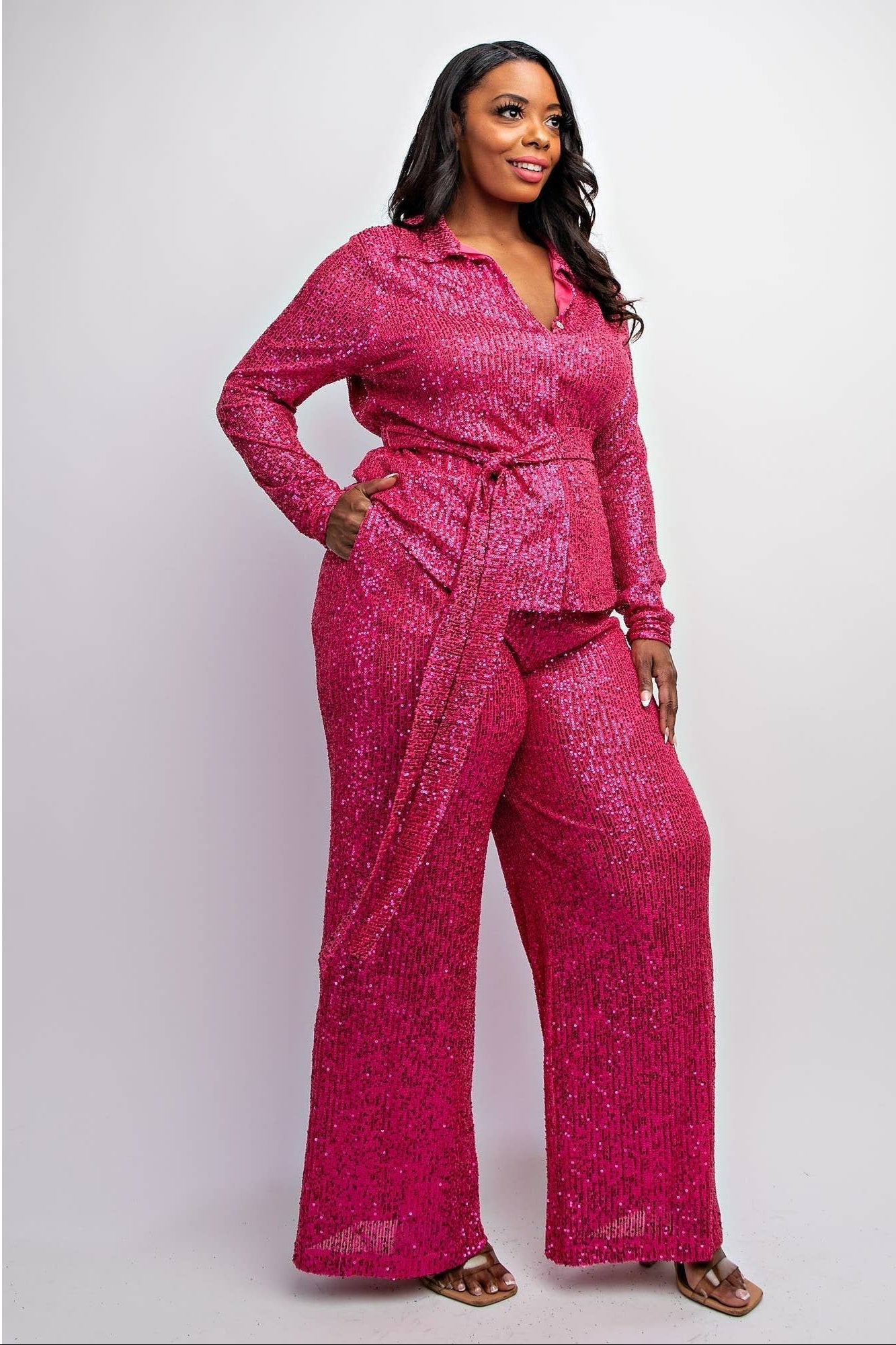 Sylvia Luxury Sequin Shirt and Wide Leg Pants Set