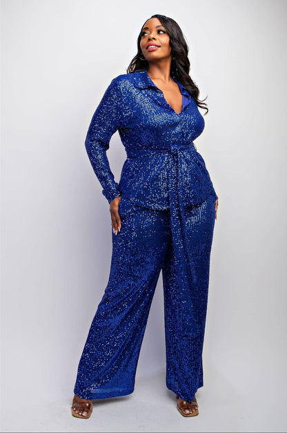 Sylvia Luxury Sequin Shirt and Wide Leg Pants Set