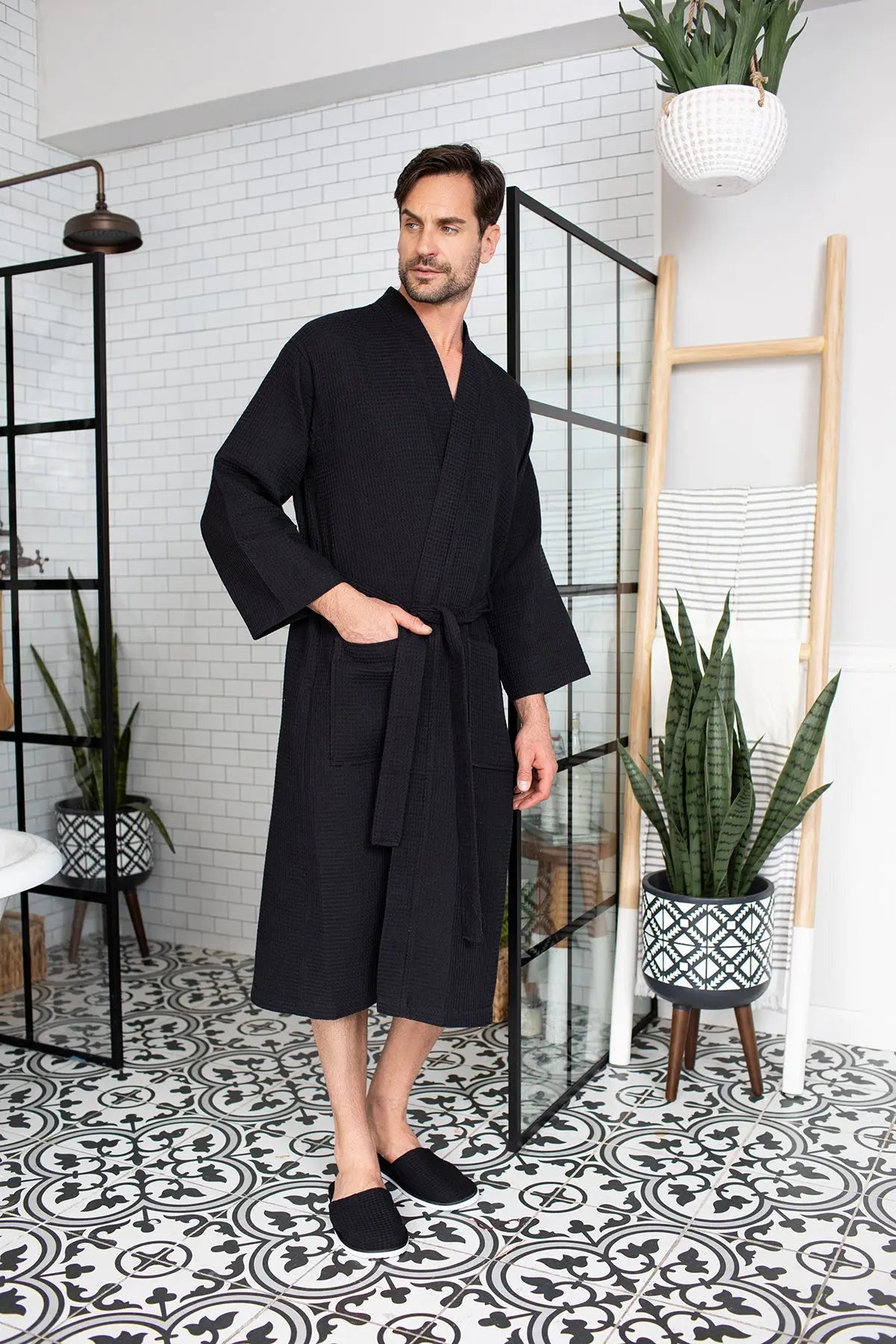 Waffle Kimono Spa Bathrobe -  Absorbent, Lightweight