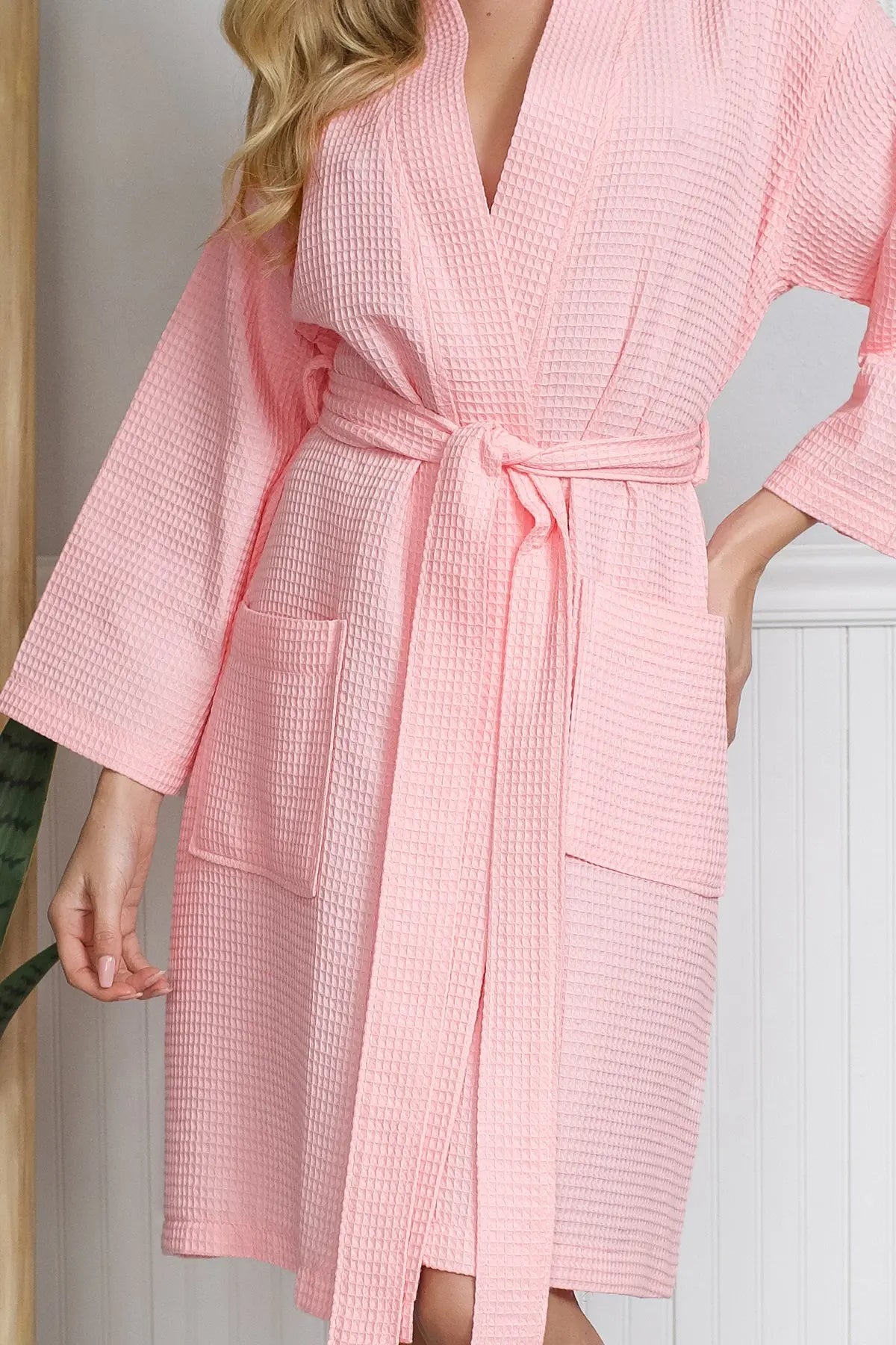 Knee-Length Waffle Kimono Robe