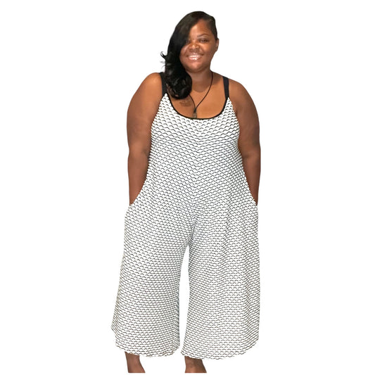White Black Wide Leg Jumpsuits