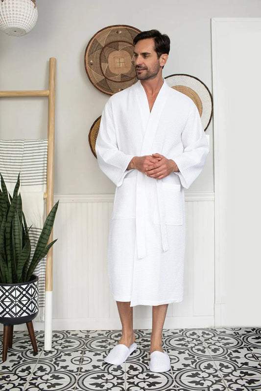 Waffle Kimono Spa Bathrobe -  Absorbent, Lightweight