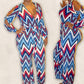 Chevron Print Open Sleeve Jumpsuit