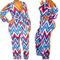 Chevron Print Open Sleeve Jumpsuit
