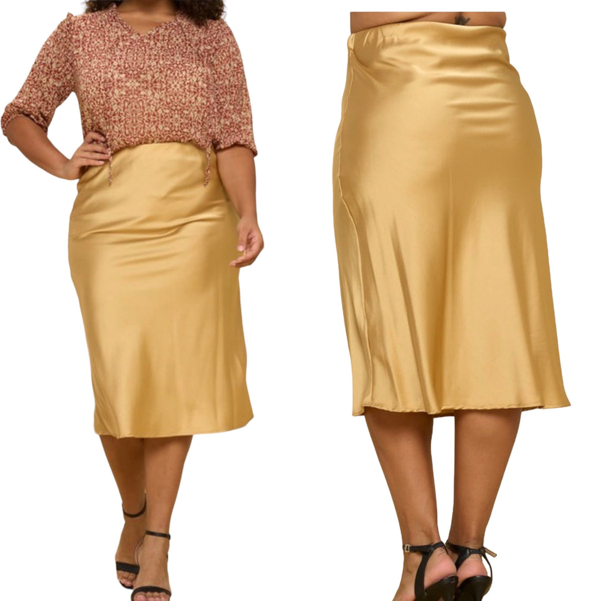 Gold Midi Satin Skirt