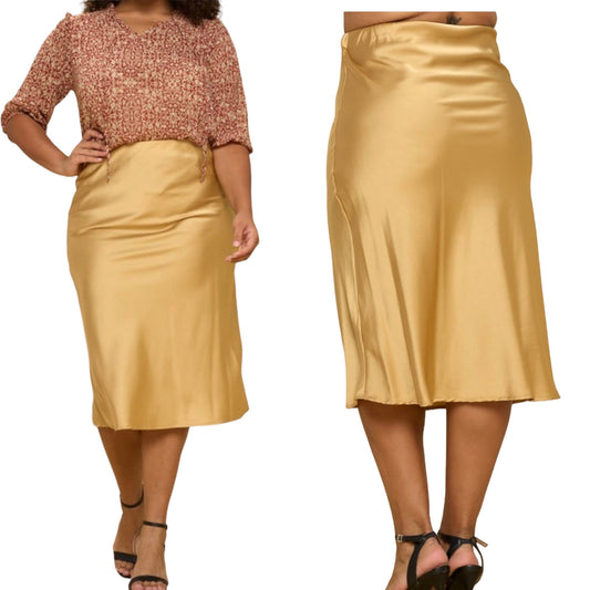 Gold Midi Satin Skirt