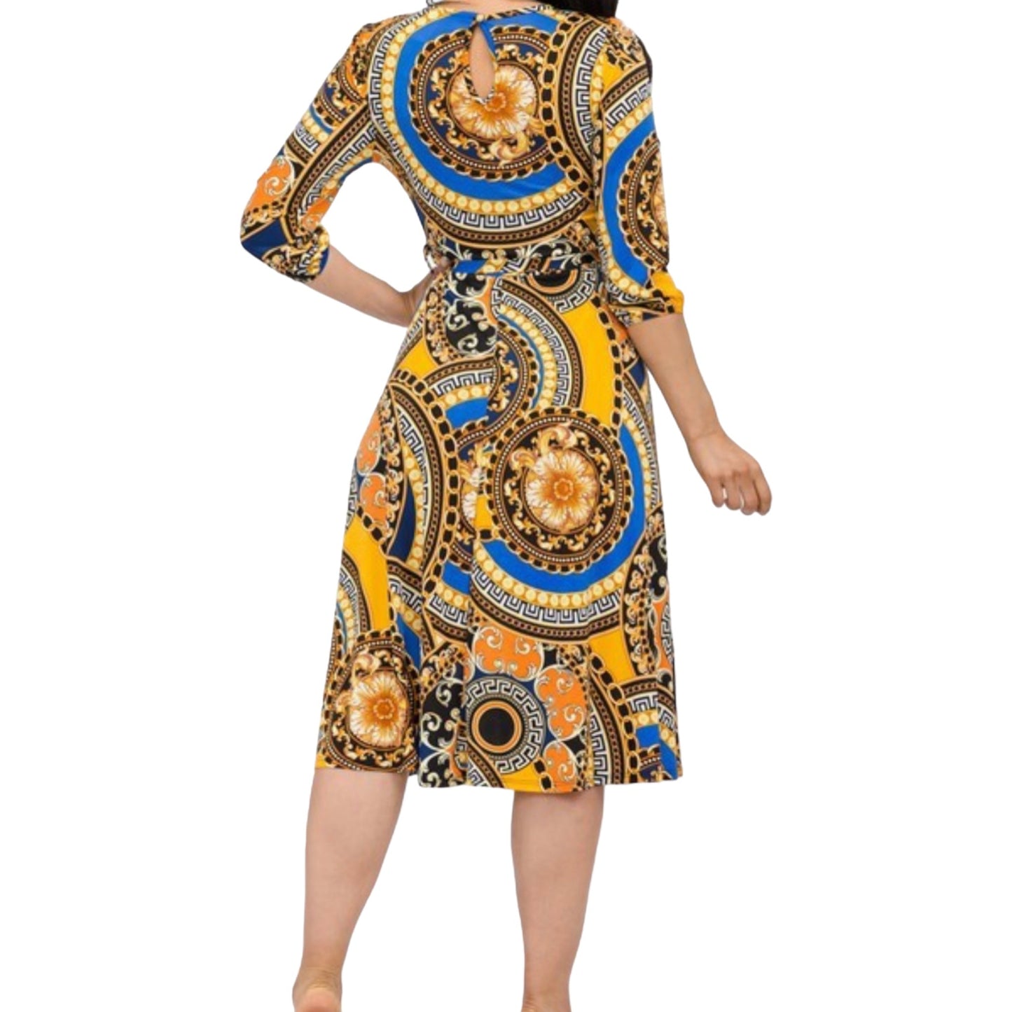Medallion Print Plus Size Belted Midi Dress