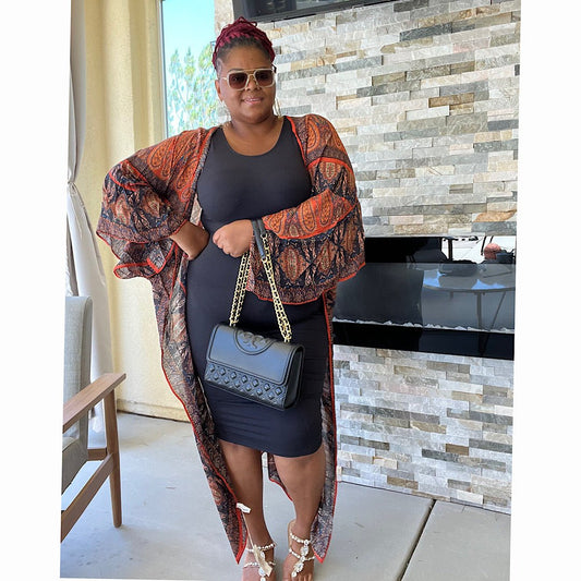 Paisley Print Side Slit Kimono