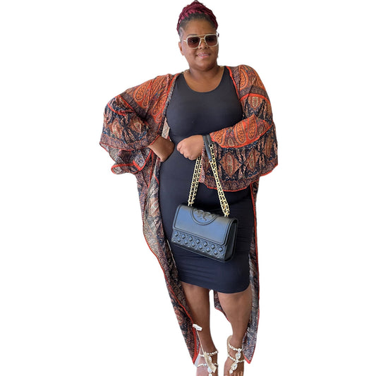 Paisley Print Side Slit Kimono