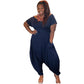 Navy Off the Shoulder Harem Jumpsuit