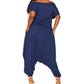 Navy Off the Shoulder Harem Jumpsuit