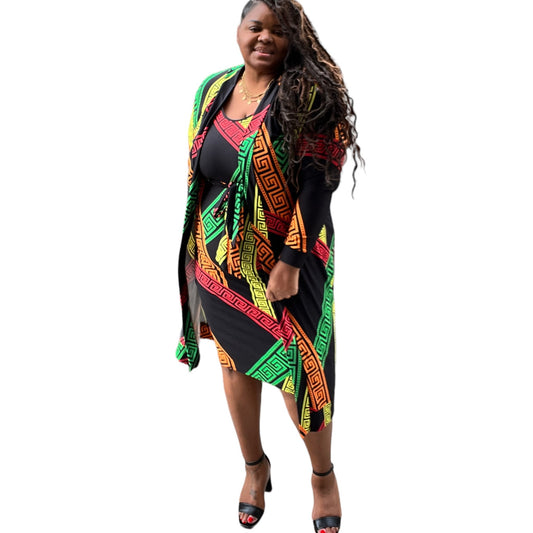 2 Piece Tank Midi Dress and Cardigan Set
