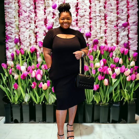 All Black Front Cut Out Midi Dress