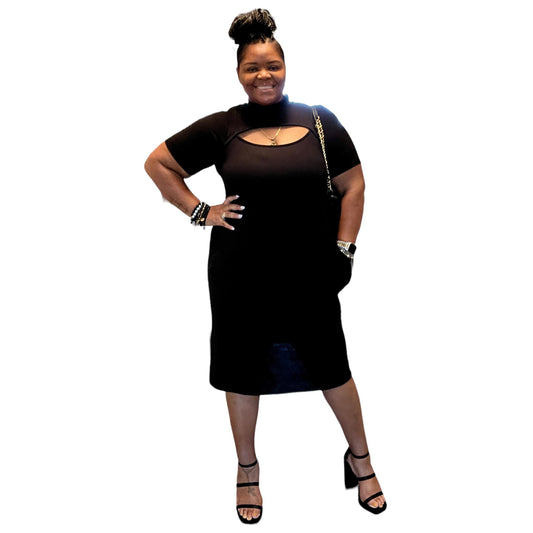All Black Front Cut Out Midi Dress
