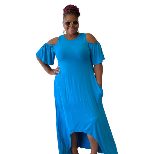 Asymmetric Cut Out Shoulder Maxi Dress