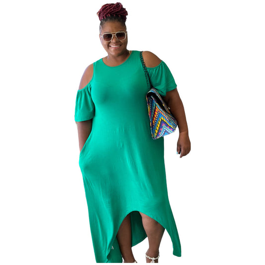 Asymmetric Cut Out Shoulder Maxi Dress