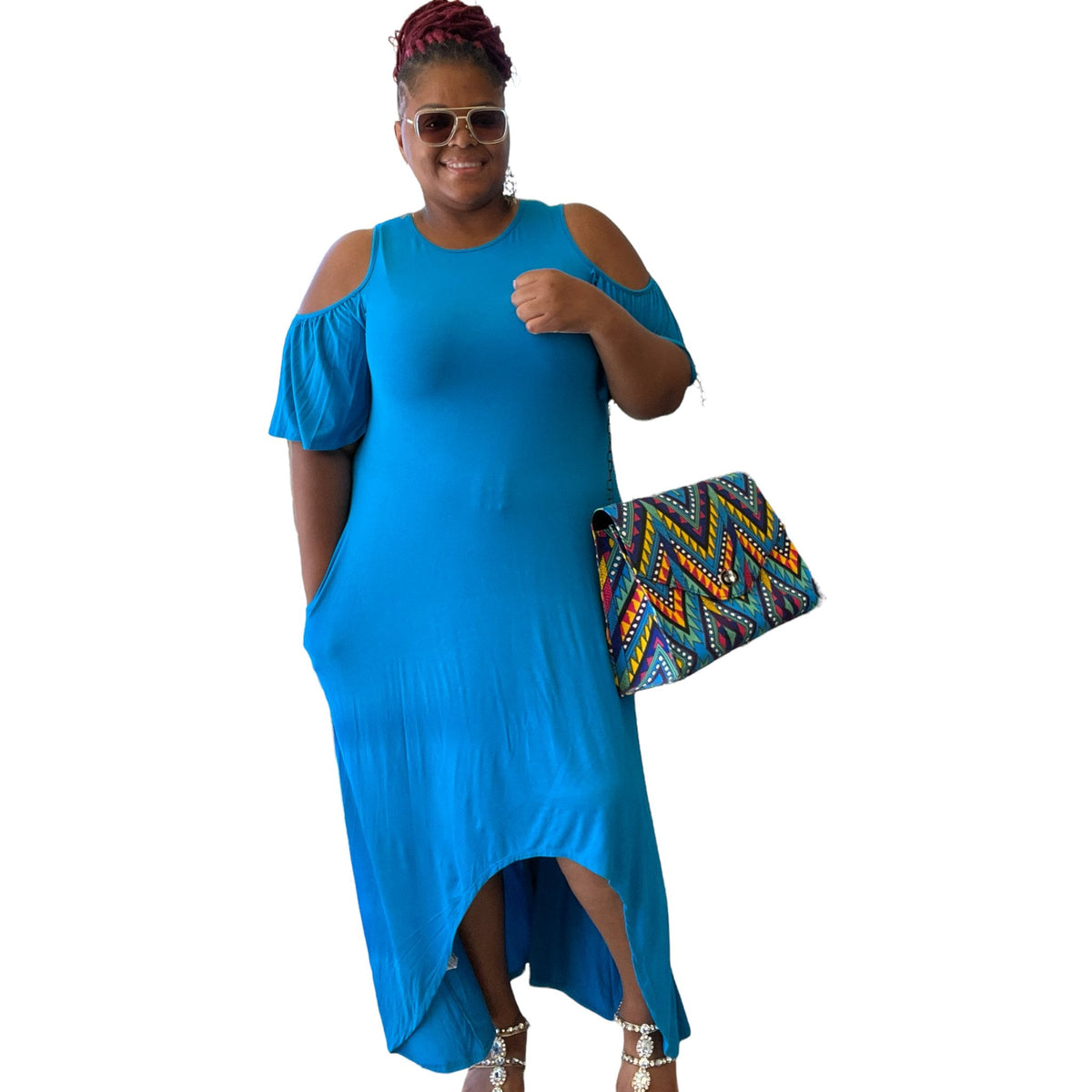 Asymmetric Cut Out Shoulder Maxi Dress